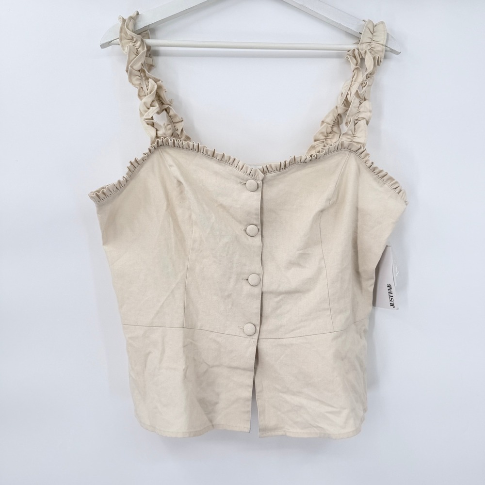 JustFab Ruffle Button Front Top Womens XXL Beige Cottagecore Camisole